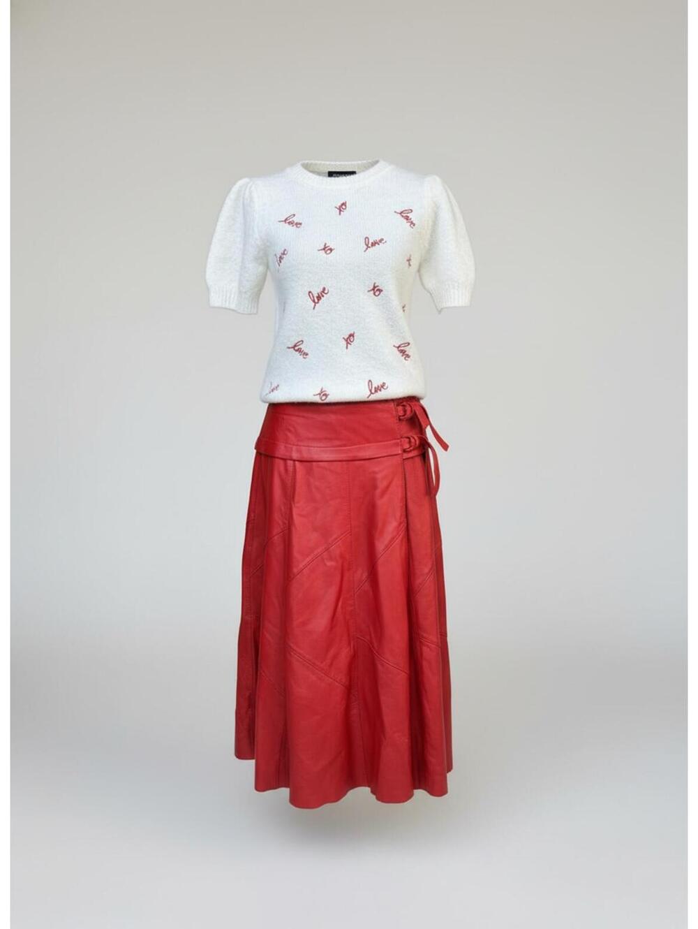 Lambskin Vintage Red Leather Midi Skirt From Turkey XS Small - Picture 2 of 8
